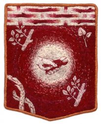 Red Pruning Shears, 13×10.5cm (5.13×4.13"). Cotton and silk threads on cotton. 1999.