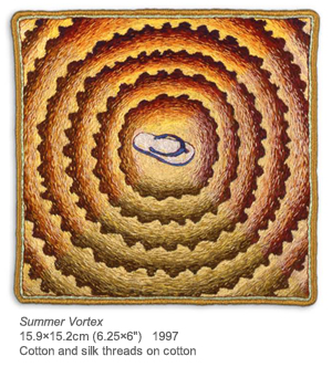 Summer Vortex, 15.9×15.2cm (6.25×6"), cotton and silk threads on cotton, 1997 summer-vortex2