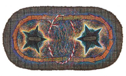 Short Strap for a Long Winter, 6” x 11 ½”. Cotton, silk, and wool threads on wool fabric. 2017.