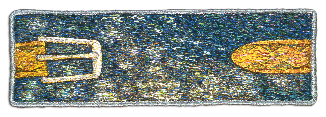 Sky Pond, 5.8×17.1cm (2.3×6.75"). Cotton and silk threads on cotton. 1997.